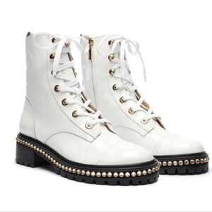 SCHUTZ Andorra White Combat Boots with Studded Sole New 7.5